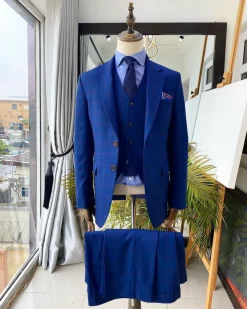 A Blue Stripe Extra-fine jorgecarli Merino Sheep wool super 140’s Fabric, notch lapel suit.
