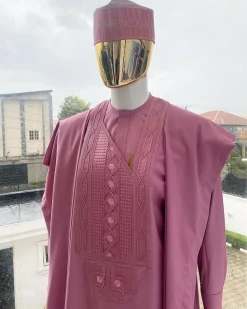 A Ballet Slipper pink connected Embriodery Agbada, buba & sokoto