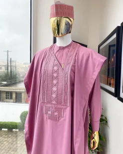 A Ballet Slipper pink connected Embriodery Agbada, buba & sokoto
