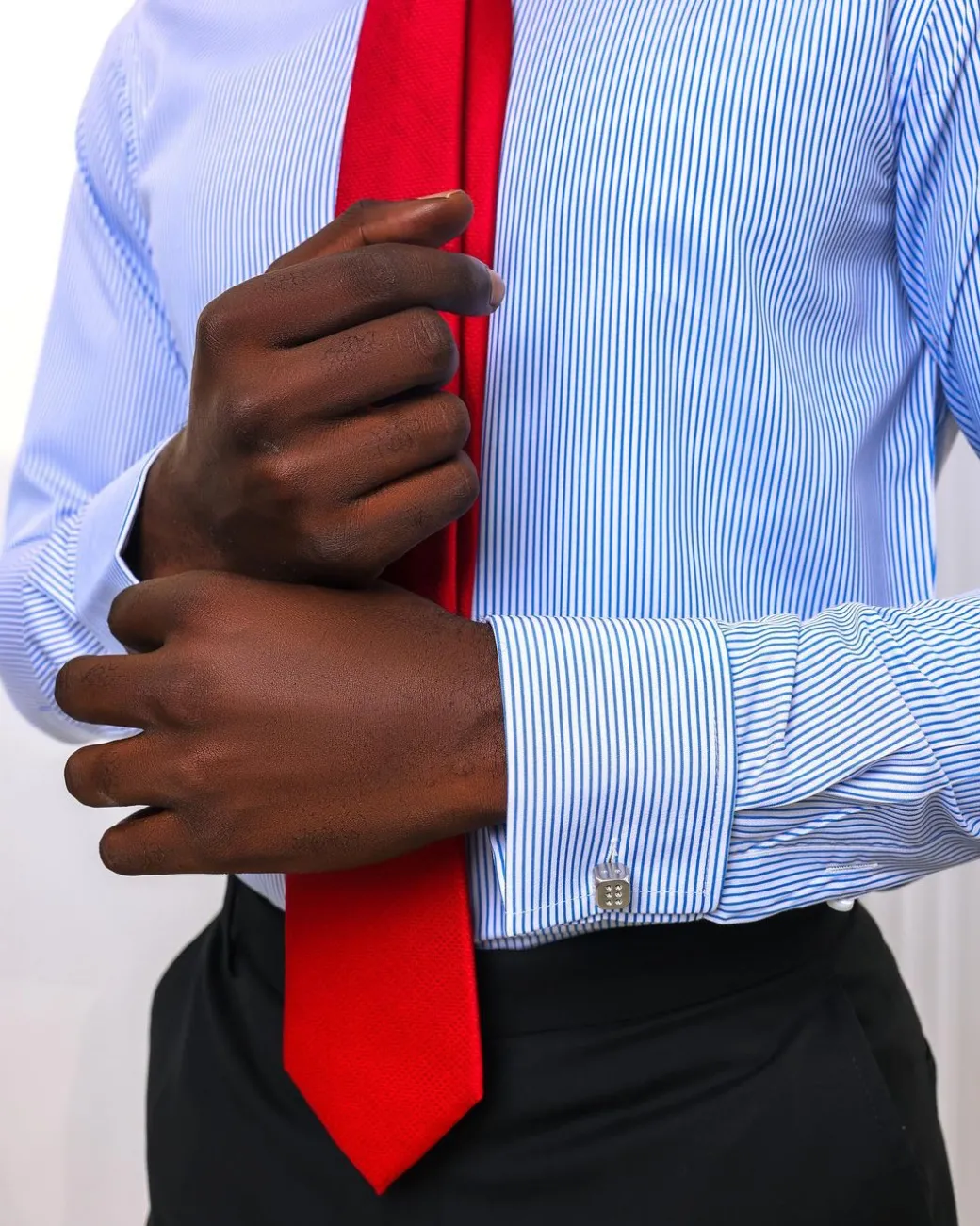 A Bamboo, sky blue and white stripe shirt.