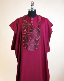 A Barn Red, Sun Set In The East Embroidery Detailing Agbada