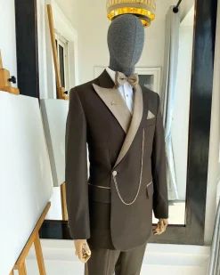 A Bespoke reloaded brown “Arthur Richards” tuxedo 3-lapel suit