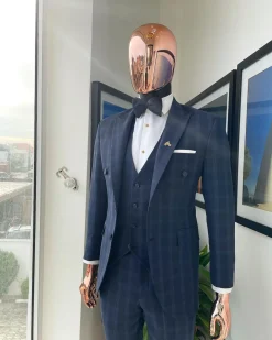 A Bespoke reloaded “peaky blinders” prince of Wales windowpane midnight blue and Skye blue check suit