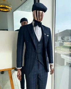 A Bespoke reloaded “peaky blinders” prince of Wales windowpane midnight blue and Skye blue check suit
