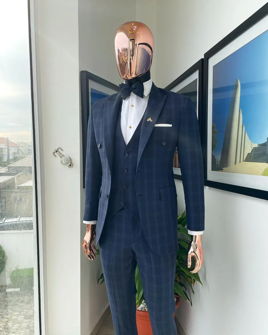 A Bespoke reloaded “peaky blinders” prince of Wales windowpane midnight blue and Skye blue check suit