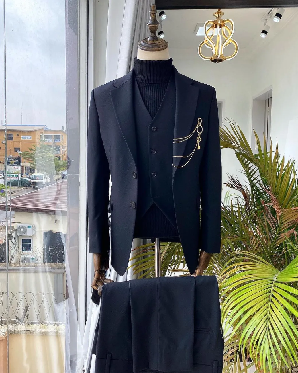 A Black Extra-fine jorgecarli Merino Sheep wool super 140’s Fabric, 3 piece notch lapel suit