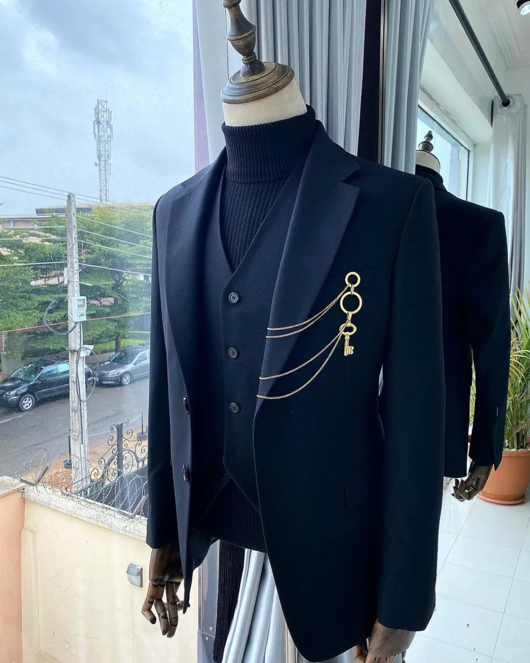 A Black Extra-fine jorgecarli Merino Sheep wool super 140’s Fabric, 3 piece notch lapel suit