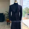 A Black Monochrome Velvet “Kashimawo – June 12” Memorial Peak Lapel Suit