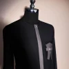 A Black pencil stripe, front flap, buckle and wings pocket, long sleeve African senator kaftan native.