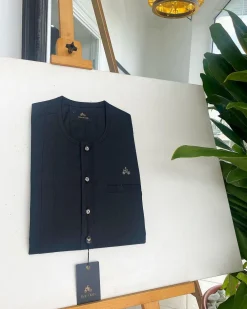 A Black Stripe, clear view transparent Swarovski buttons, front flap details African traditional senator kaftan native.