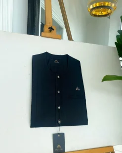 A Black Stripe, clear view transparent Swarovski buttons, front flap details African traditional senator kaftan native.