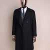 A black wool trench jacket, Cloud Grey, knitted, peak lapel jorgecarli vogue suit