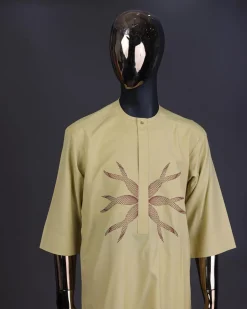 A Blonde-yellow, mermaid tail embroidery detailing kaftan and Sokoto