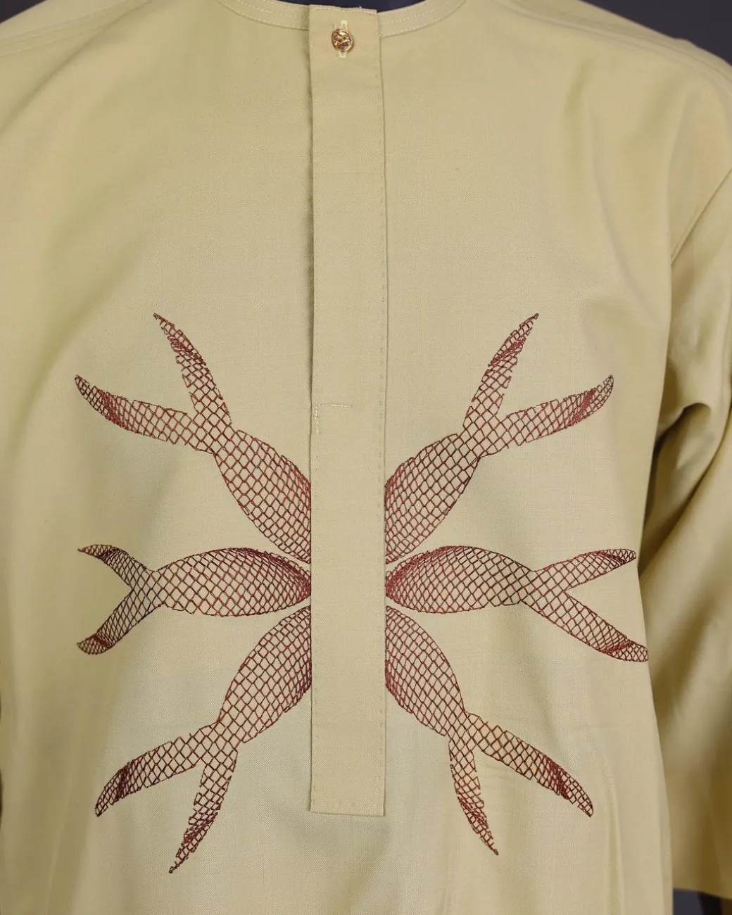 A Blonde-yellow, mermaid tail embroidery detailing kaftan and Sokoto