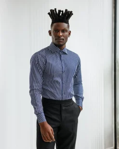 A Blue and white stripe business shirt.
