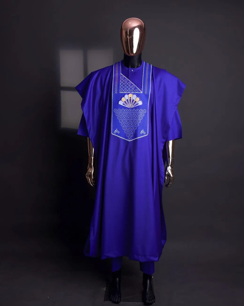 A Blue, scattered pointed zeros with keke Elemu embroidery details agbada
