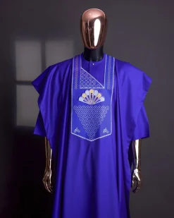A Blue, scattered pointed zeros with keke Elemu embroidery details agbada