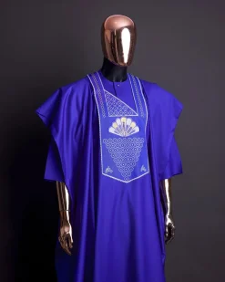 A Blue, scattered pointed zeros with keke Elemu embroidery details agbada
