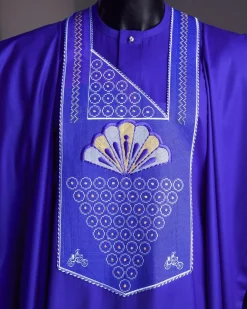 A Blue, scattered pointed zeros with keke Elemu embroidery details agbada