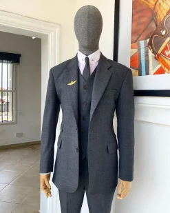A “Board Room” Jorgecarli Classic Super 140’s Fabric Shadow Grey Notch Lapel Suit