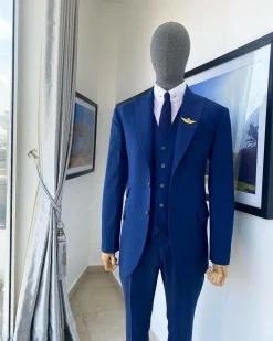 A “Board Room” Navy Blue Peak Lapel Suit