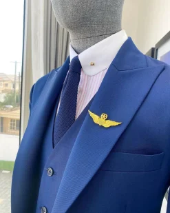A “Board Room” Navy Blue Peak Lapel Suit