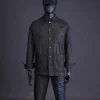 A Branded black greyscale, denim shirt jacket