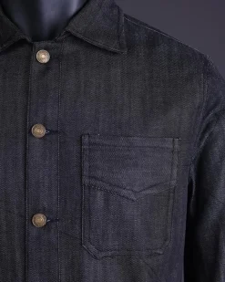 A Branded black greyscale, denim shirt jacket