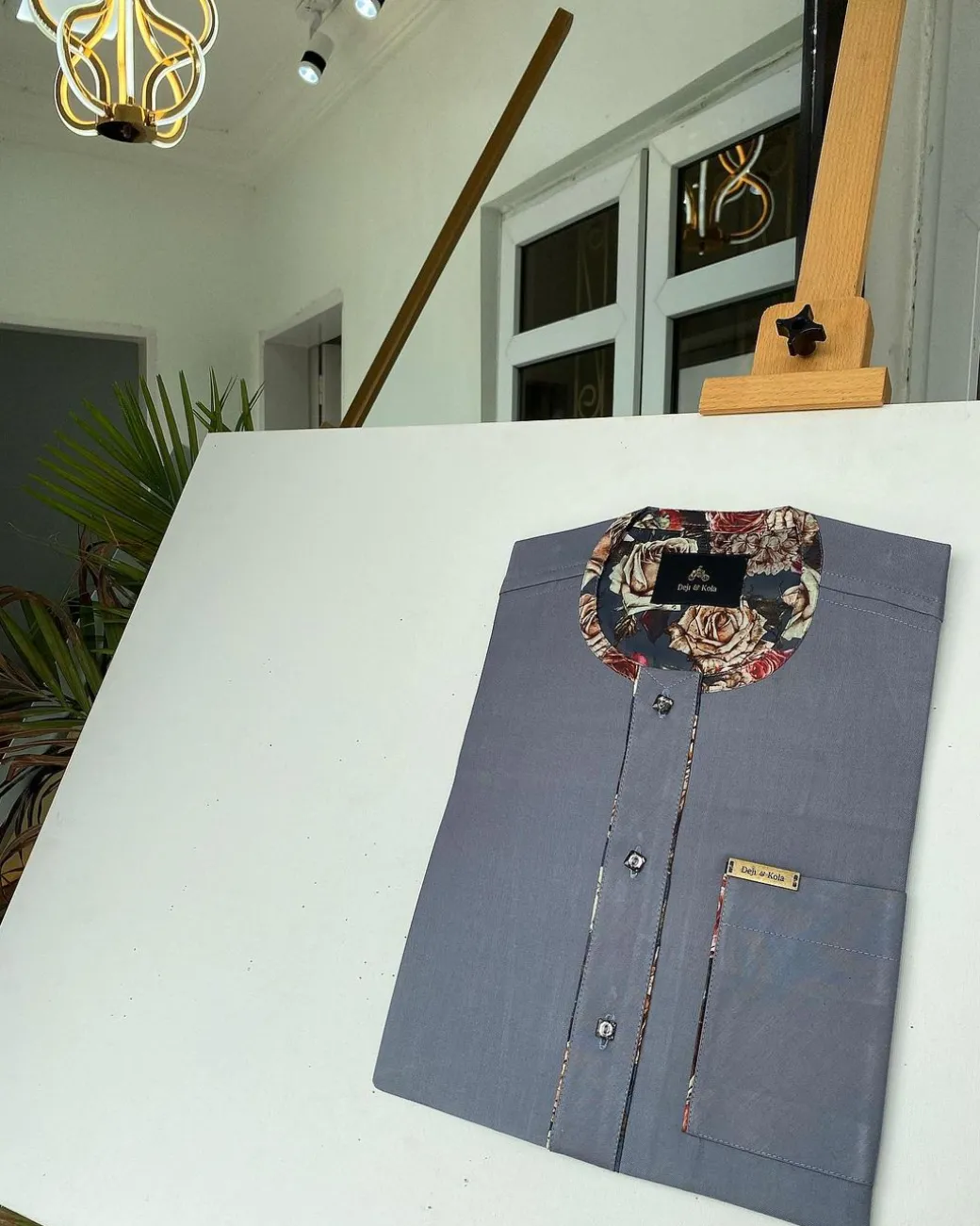 A Bright Grey Front Flap Traditional African Kaftan