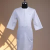A Bright white, layered front flap details, 3/4 sleeve African kaftan
