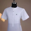 A bright white, tiny square pattern, front flap with gold Swarovski button, 3/4 sleeve African kaftan.