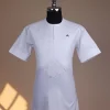 A bright white, zip line with embroidery details, short sleeve African kaftan