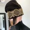 A Brown and Gold Embroidery Yoruba Ide Cap