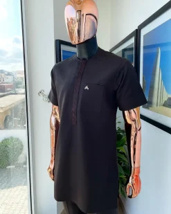 A brown front flap with embroidery details African traditional kaftan native