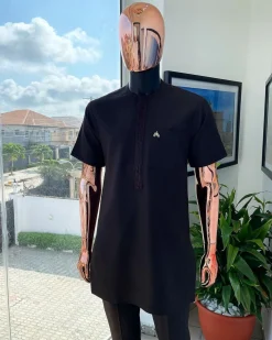 A brown front flap with embroidery details African traditional kaftan native