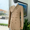A Brown “Pirate” Polished Chinos, Layered Double Breasted, 12 Buttons, Peak Lapel Pearl Horn Blazers Suit