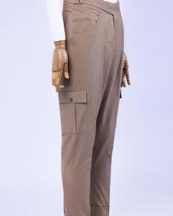A Brown “Pirate” Polished Chinos, Layered Double Breasted, 12 Buttons, Peak Lapel Pearl Horn Blazers Suit