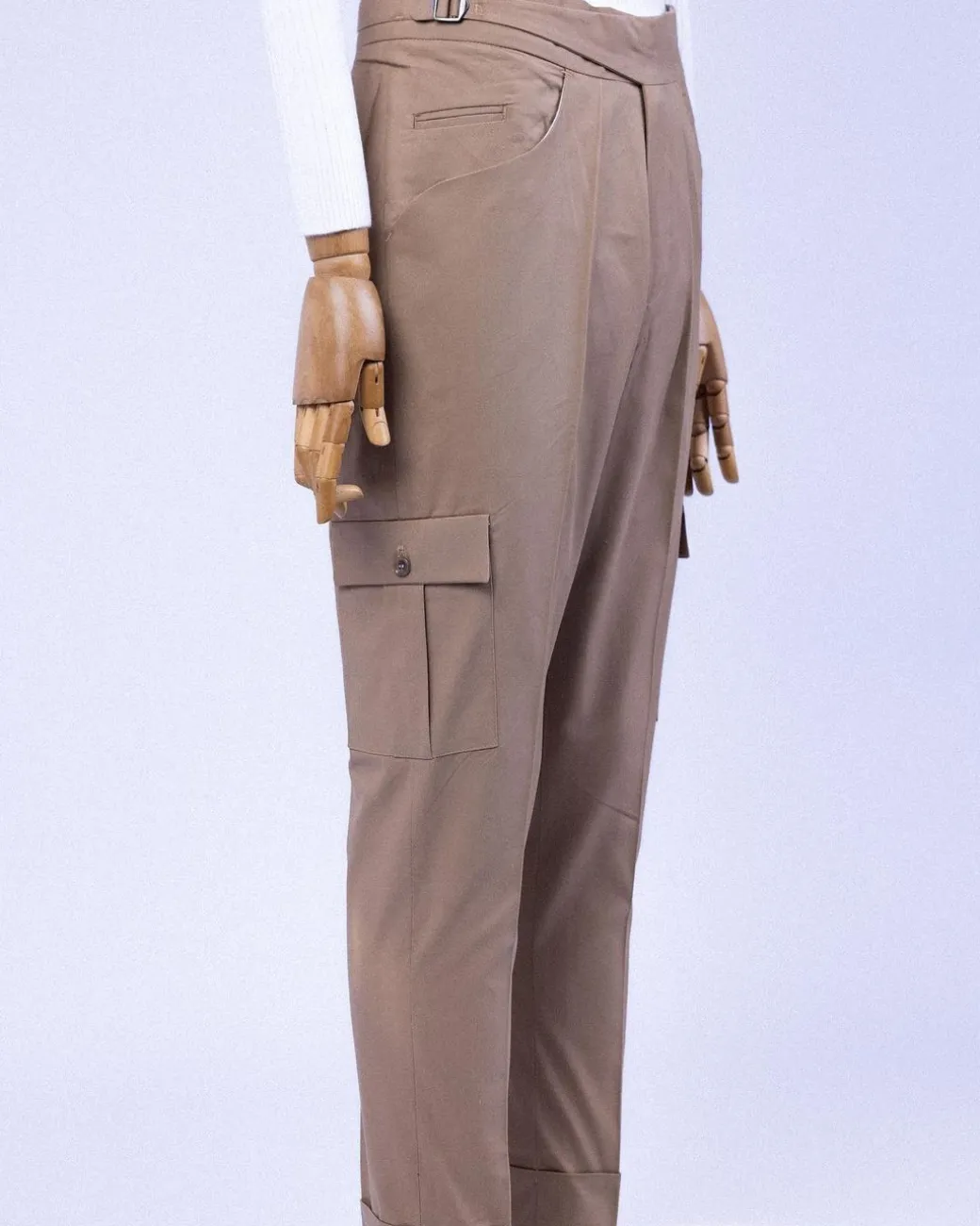 A Brown “Pirate” Polished Chinos, Layered Double Breasted, 12 Buttons, Peak Lapel Pearl Horn Blazers Suit