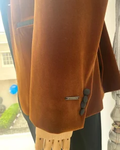 A Brown Velvet With Silk Taping Shawl Lapel Tuxedo Suit