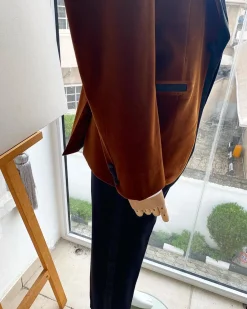 A Brown Velvet With Silk Taping Shawl Lapel Tuxedo Suit