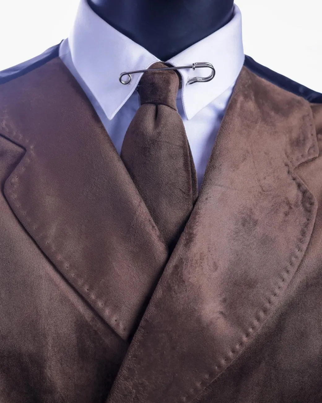 A Brunette brown “peaky blinders” monochrome velvet, hand knitted peak lapel suit