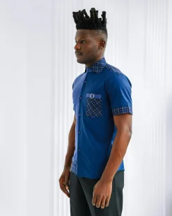 A Brushed, Cotton Blue With Layered Check Causal Shirt.
