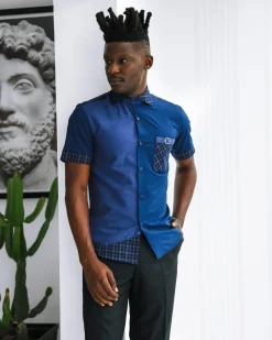 A Brushed, Cotton Blue With Layered Check Causal Shirt.