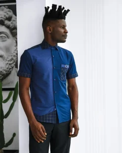 A Brushed, Cotton Blue With Layered Check Causal Shirt.