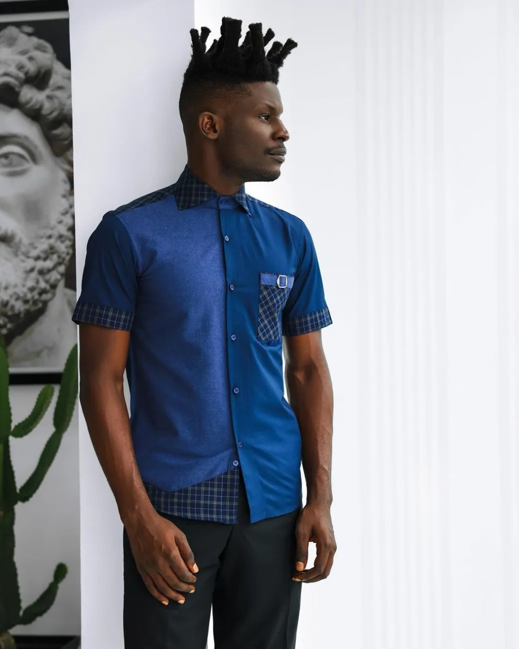A Brushed, Cotton Blue With Layered Check Causal Shirt.