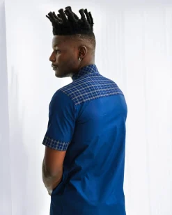 A Brushed, Cotton Blue With Layered Check Causal Shirt.