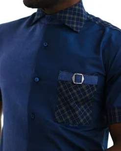 A Brushed, Cotton Blue With Layered Check Causal Shirt.