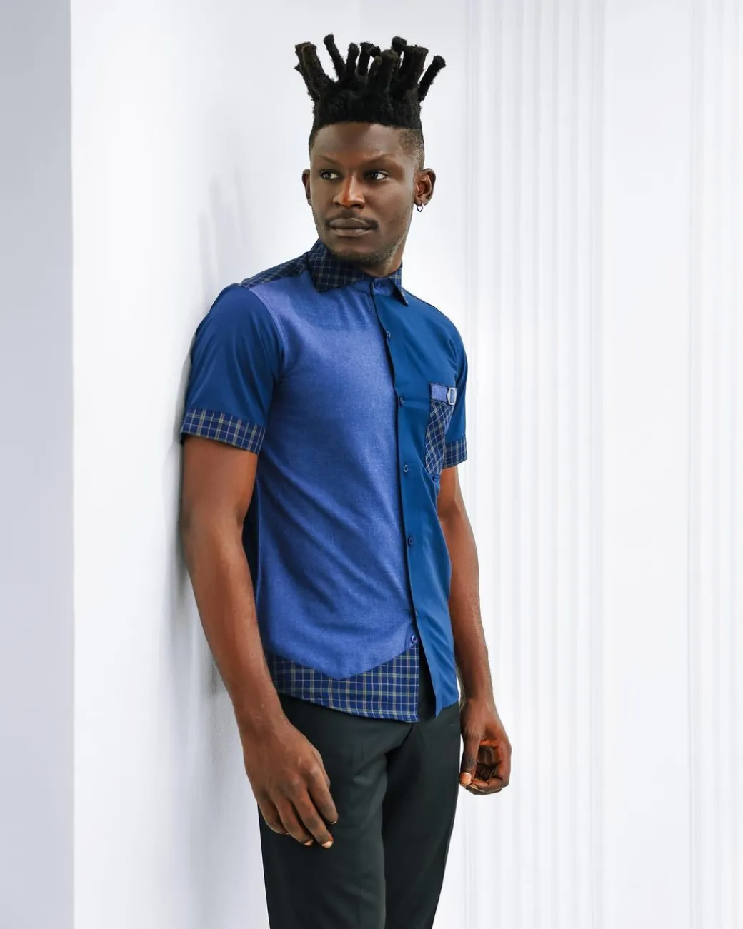 A Brushed, Cotton Blue With Layered Check Causal Shirt.