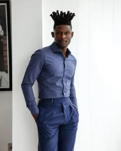 A Brushed Navy blue business shirt.