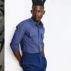 A Brushed, Navy Blue, Combat Details Shirt.